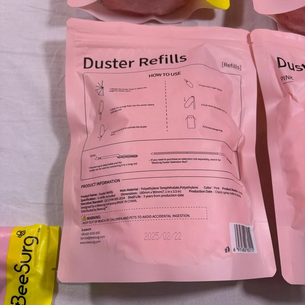 BeeSurg‎ Pink Duster Refills Starter Kit Extended Handle 6 Pcs Dust Replacements